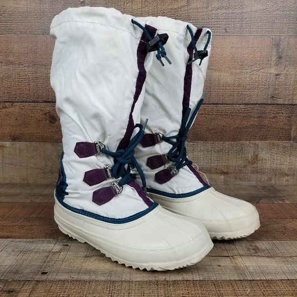 Sorel Shoes - Vintage Sorel Freestyle Women Sz 8 White Teal Blue Lace-Up Snow Boots Felt Lined